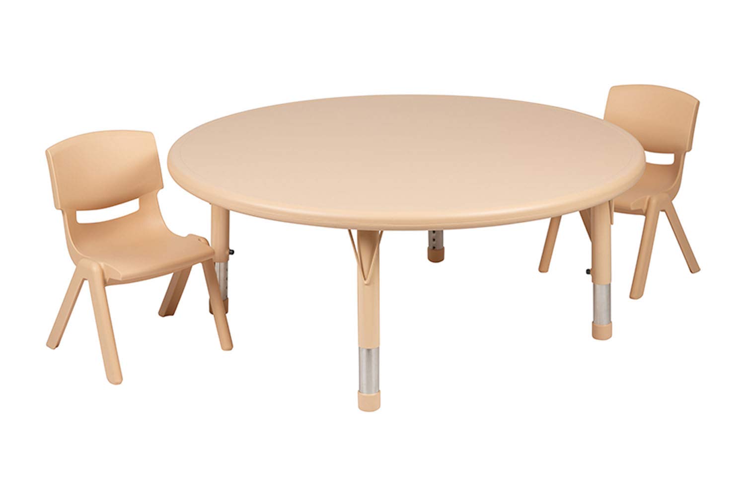 Flash Furniture Emmy 45" Round Natural Plastic Height Adjustable Activity Table Set With 2 Chairs